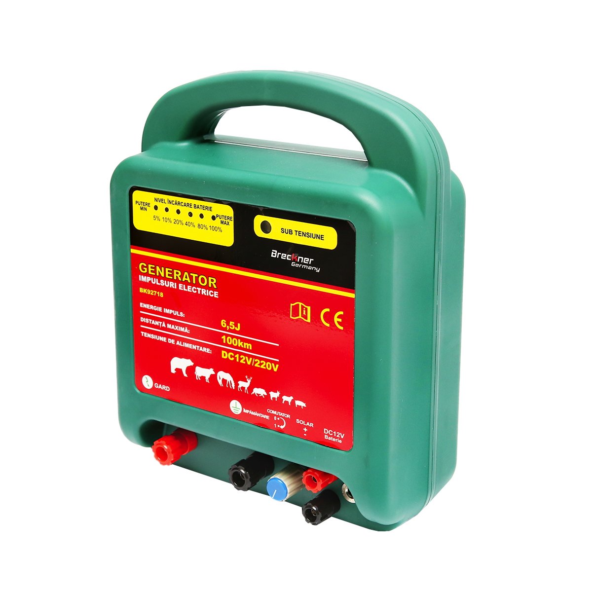 Aparat generator de impulsuri DC12/220V 6.5 Joule, 100Km pentru gard electric Breckner Germany